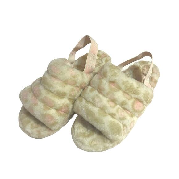 UGG Fluff Yeah Slide Slipper Panther Print Platform Cream Pink Back Strap Size 9 - Picture 13 of 13